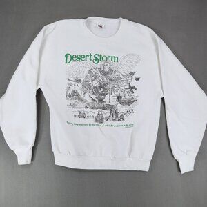 Vintage 1990s Desert Storm Military Crewneck Sweatshirt L USA Angel Army War